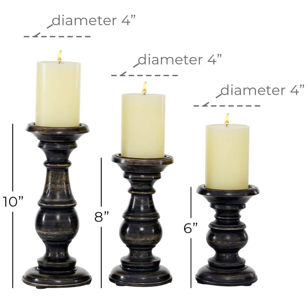 Elegant Black Mango Wood Tabletop Candlestick Trio, 10"