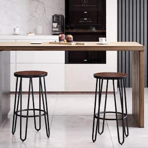 24 in. Espresso Elm Backless Metal-Framed Barstools with Hairpin Legs (Set of 2)