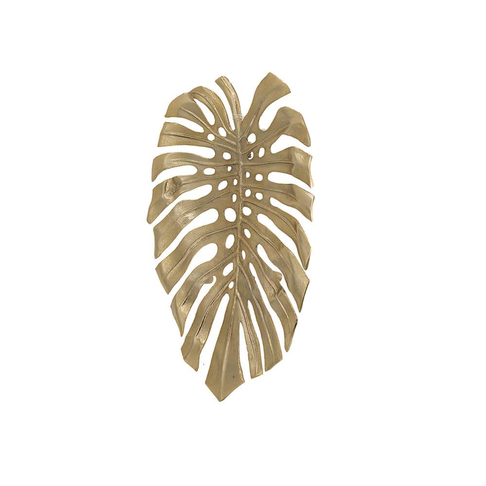 18.9 in. x 13.4 in. Gold Monstera Leaf Metal Work, Gold