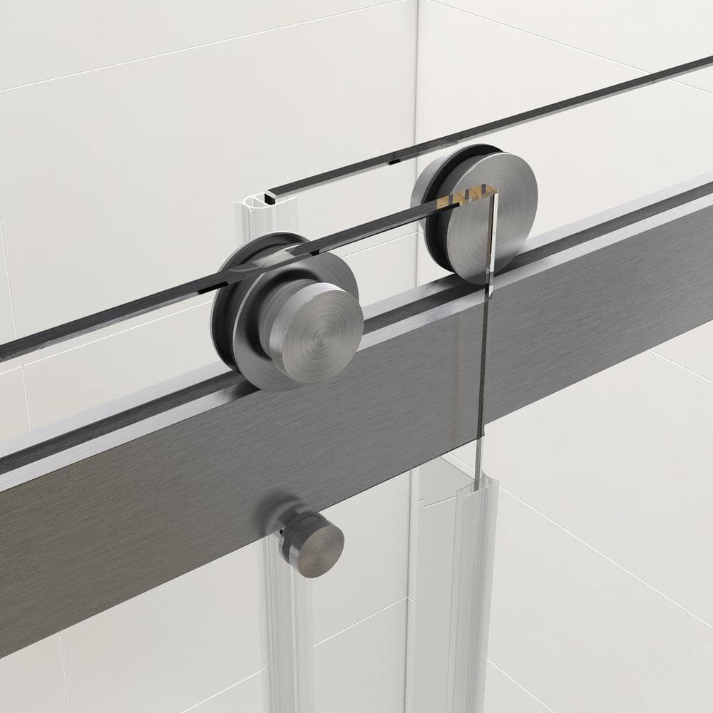 60" Frameless Brushed Nickel Sliding Shower Door with Clear Glass