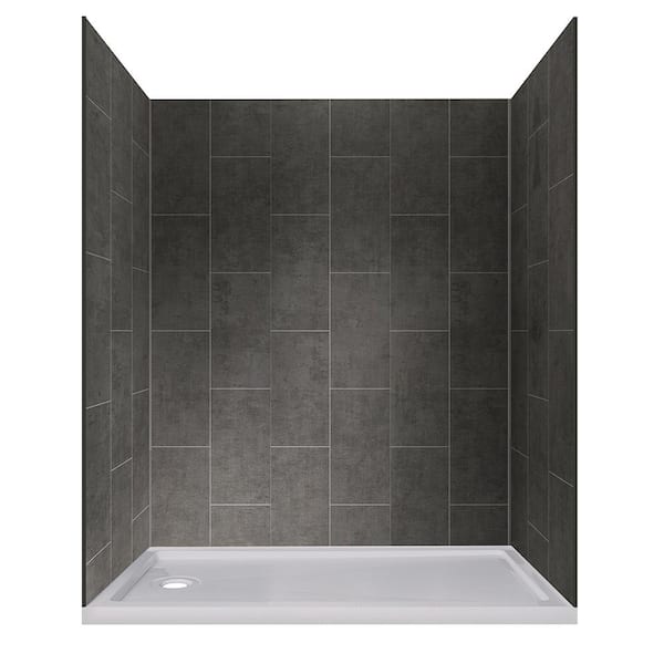 JETCOAT 32 in. x 60 in. x 78 in. Shower Kit in Slate with Left Drain Base in White (5-Piece)