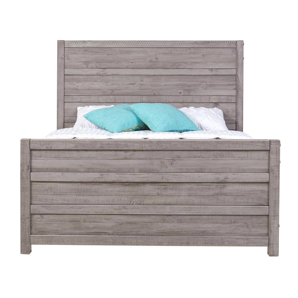 Carmel Queen Antique Gray Pine Wood Bed Frame