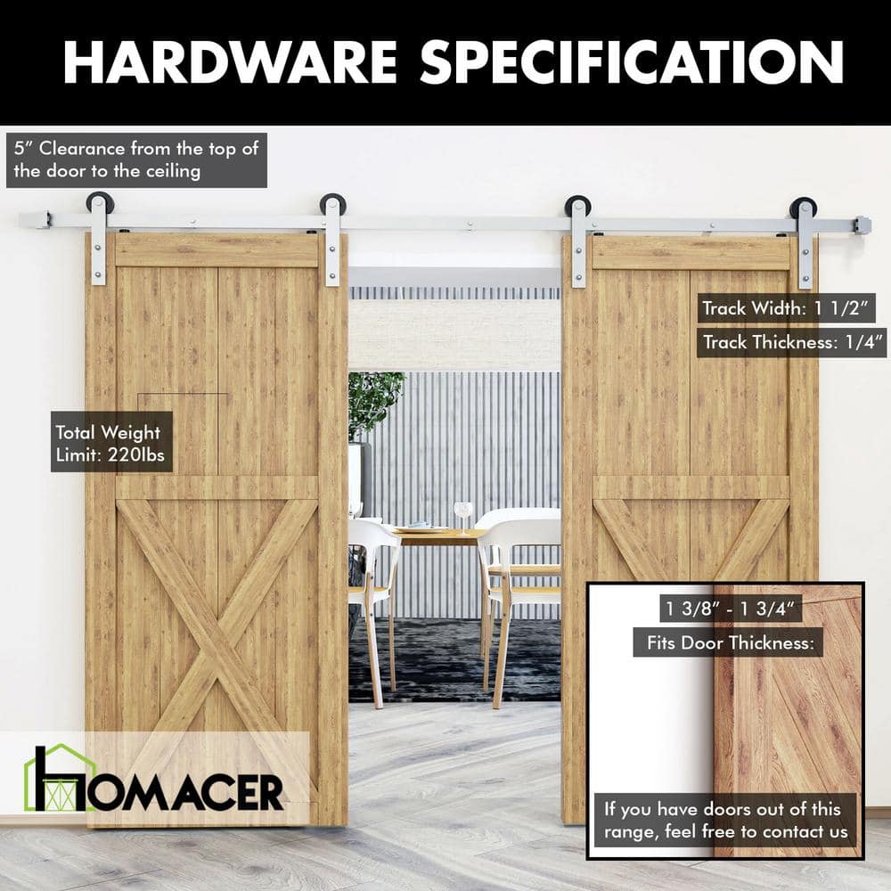 Brushed Nickel 4ft Sliding Barn Door Hardware Kit for Double Doors
