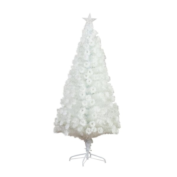 Nearly Natural 6 ft. Pre-Lit Fiber Optic White Artificial Christmas Tree with Star Tree Topper