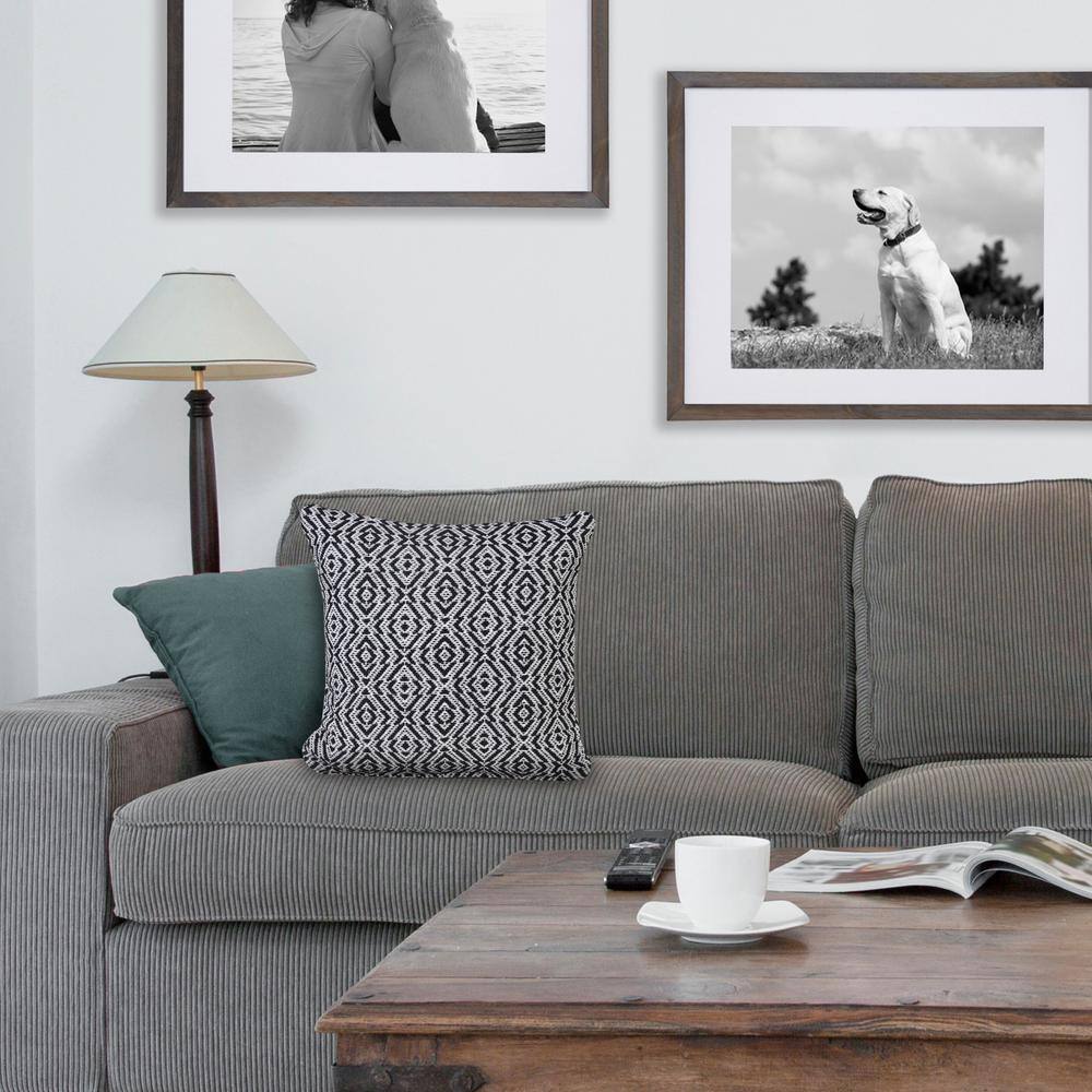 Black and White Diamond Cotton 20" Square Throw Pillow Set