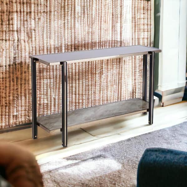 HomeRoots 18.5 in. Black Rectangle Glass Console Table with Storage; Mirrored