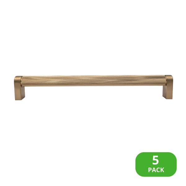 Sumner Street Home Hardware 5-Pack Kent Knurled 12 in. (305 mm) Center-to-Center Industrial Satin Brass Bar Drawer Pull