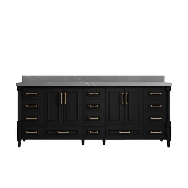 Willow Collections Hudson 84 in. W x 22 in. D x 36 in. H Double Sink Bath Vanity in Black with 2 in. Piatra Quartz Top