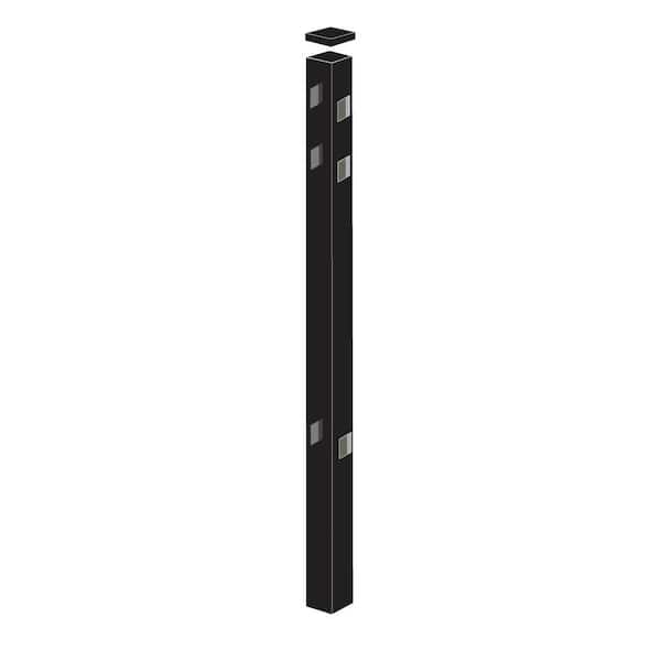 Barrette Outdoor Living 2-1/2 in. x 2-1/2 in. x 7-1/3 ft. Black Aluminum Fence Line Post