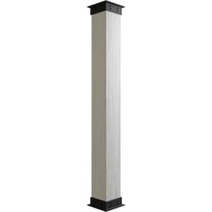 8 in. x 8 ft. Sand Blasted Endurathane Faux Wood Non-Tapered Square Column Wrap with Faux Iron Capital and Base