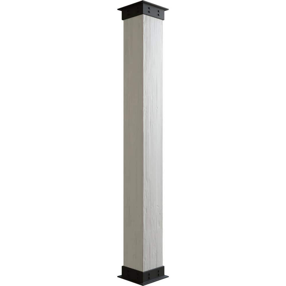 Ekena Millwork 10 in. x 6 ft. Sand Blasted Endurathane Faux Wood  Non-Tapered Square Column Wrap with Faux Iron Capital and Base  COLUSD10X072IRUF - The 