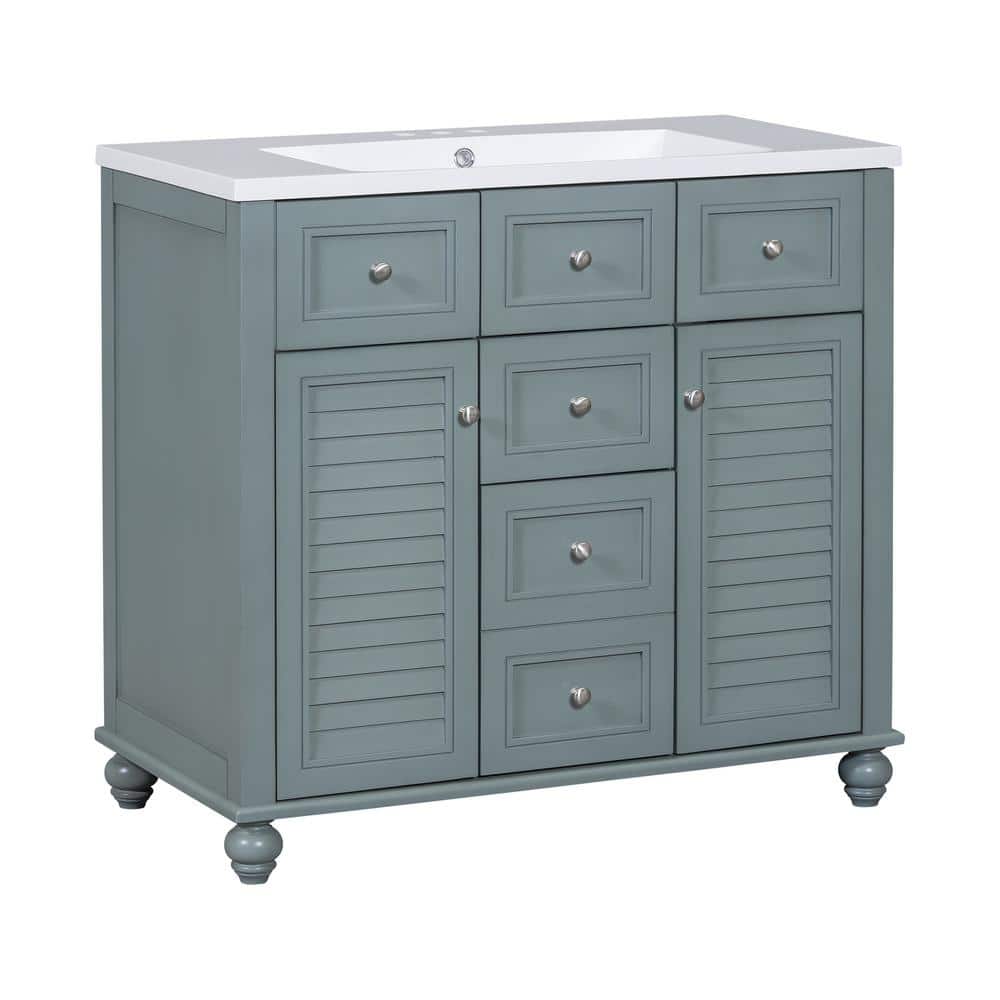36 Solid Wood Frame Bathroom Vanity Cabinet with Undermount Resin Sink, 