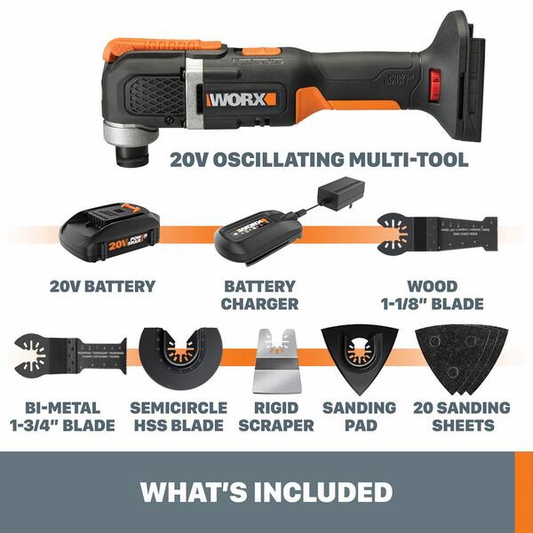 Worx POWER SHARE 20-Volt Cordless Oscillating Multi-Tool with Universal Fit and 35 Accessories WX696L - The Home Depot