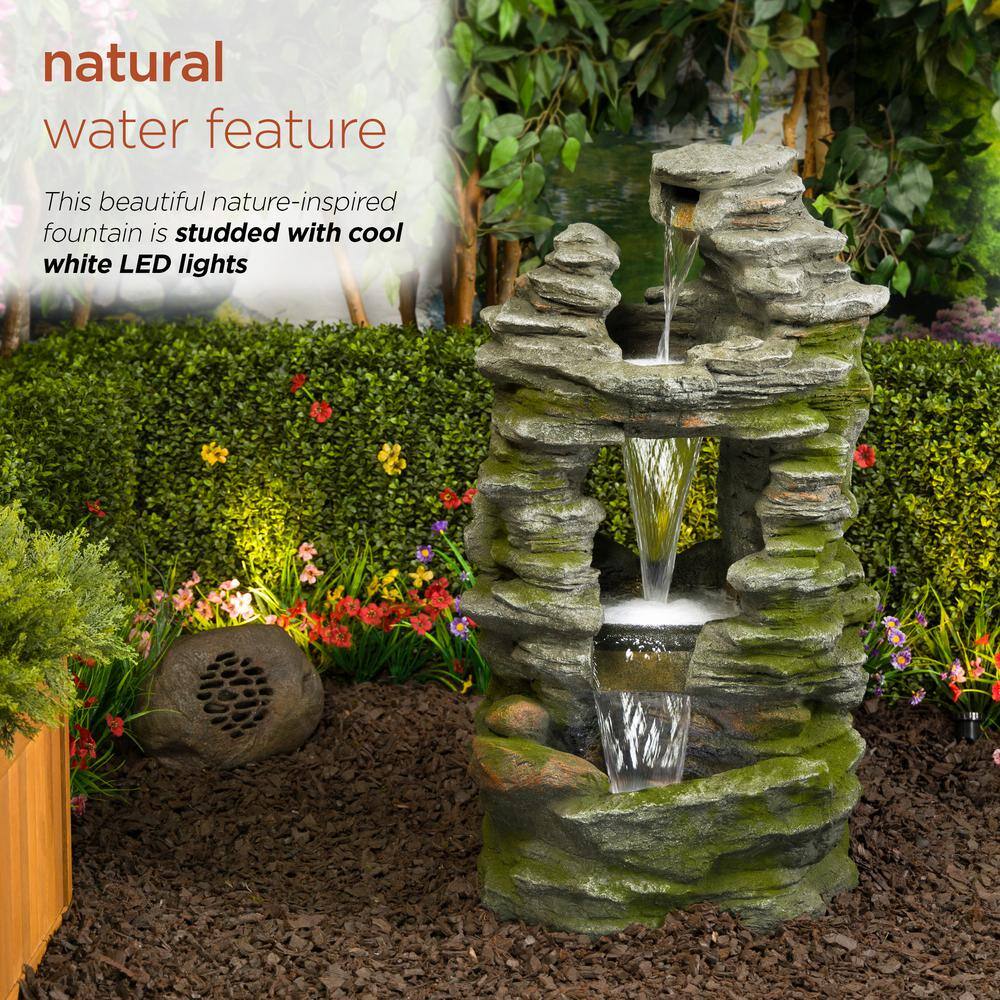 39" Stacked Stone Rainforest Fountain with LED Lights
