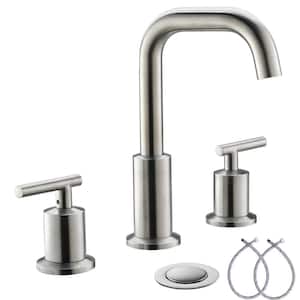Lead-Free 8 in. 3-Pieces 2 Handles Widespread Bathroom Sink Faucet with Full-Copper Pop Up Drain and Valve