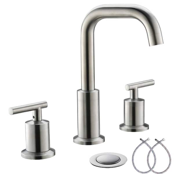 Phiestina Lead-Free 8 in. 3-Pieces 2 Handles Widespread Bathroom Sink Faucet with Full-Copper Pop Up Drain and Valve