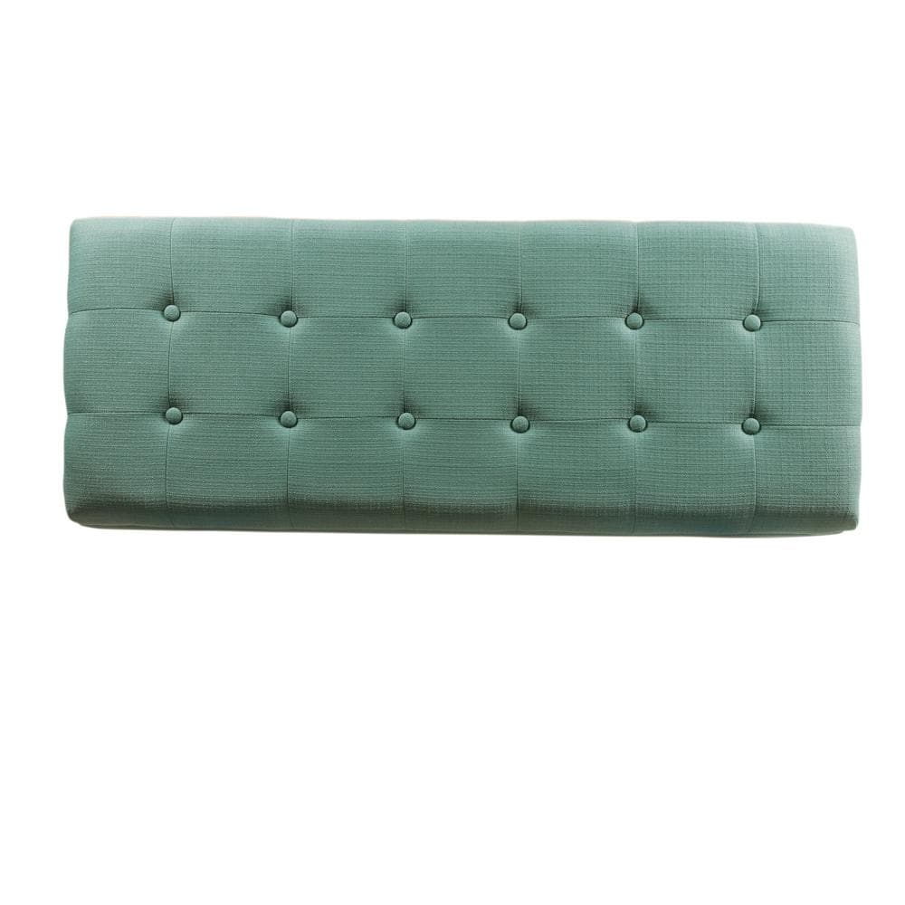 Teal Tufted Fabric Storage Bench with Wood Legs