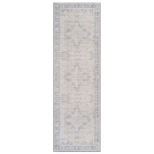 Calista Medallion Machine Washable Blue 2 ft. 6 in. x 8 ft. Runner Rug