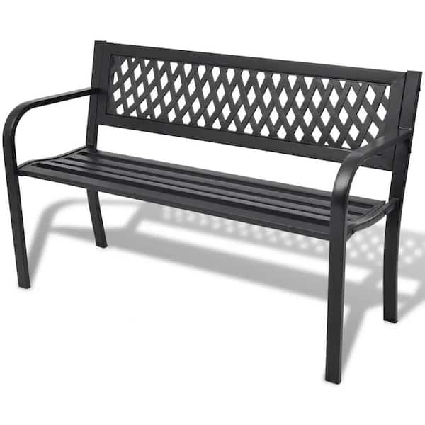 AOPSPS 2-Seater 46.5 in. Outdoor Metal Patio Garden Bench Porch Chair Seat with Curved Backrest Steel Frame Solid Construction