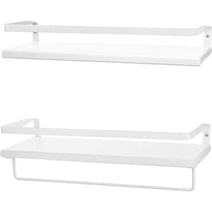 16.75 in. W x 5.5 in. D White Wood Decorative Wall Shelf, Wall Shelves with Towel Bar, (Set of 2)