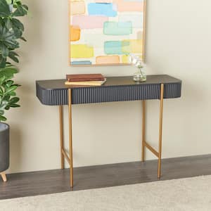42 in. Black Rectangle Wood Console Table with Gold Metal Legs