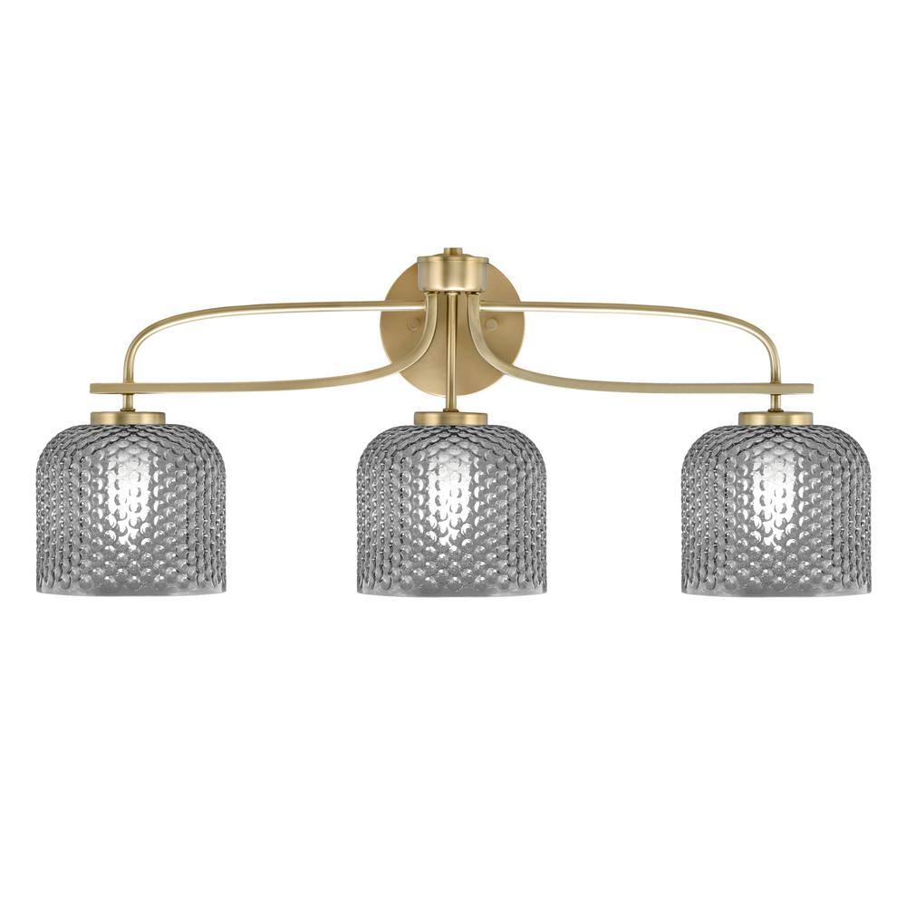 Olympia 27.5 in. 3-Light New Age Brass Vanity Light  Smoke Textured Glass S