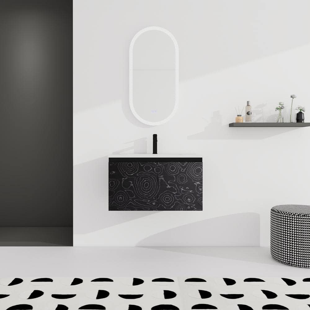 30 in. W x 18 in. D x 17 in. H Single Sink Floating Bath Vanity in Black wi