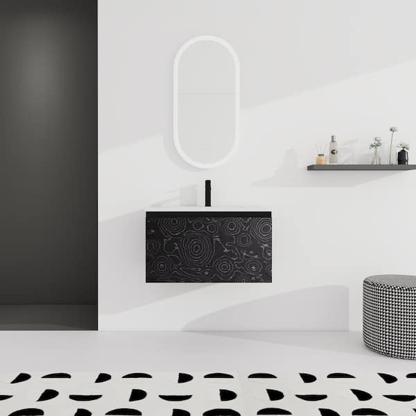 Unbranded 30 in. W x 18 in. D x 17 in. H Single Sink Floating Bath Vanity in Black with White Ceramic Top