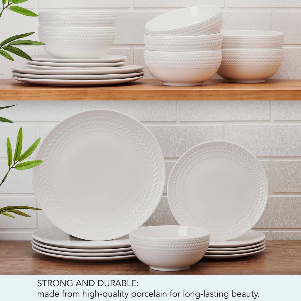 Josephine White Porcelain Embossed 24-Piece Dinnerware Set