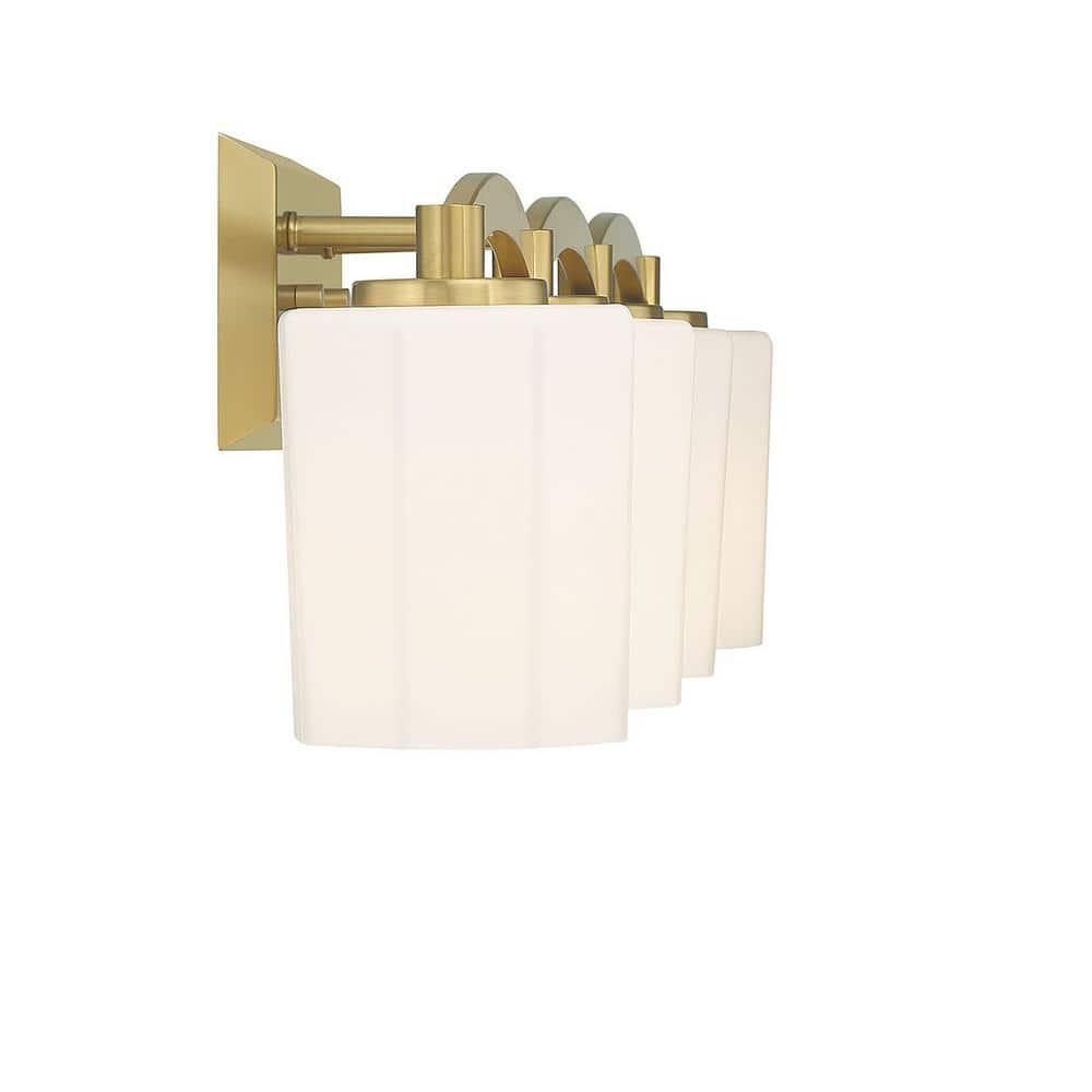 Whitney Warm Brass 4-Light Vanity with Fluted Glass Shades