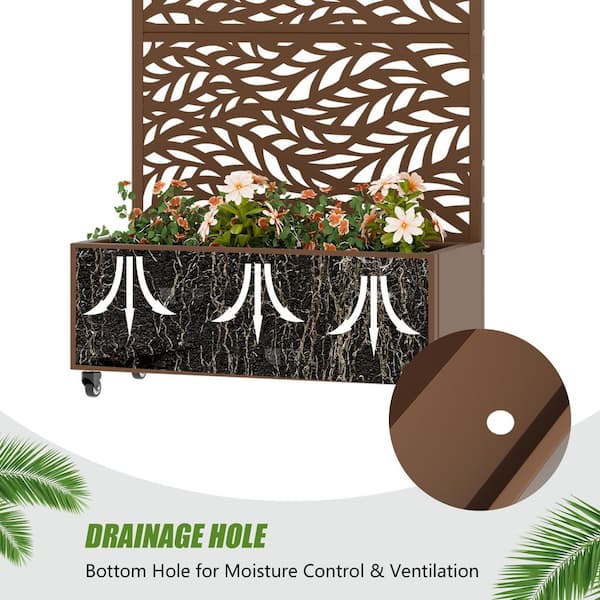 Lirago 72 in. H x 35 in. W Brown Metal Raised Planter Box with Trellis ...
