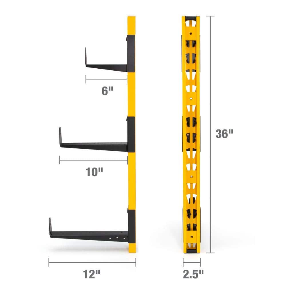 Heavy-Duty Yellow and Black Steel 3-Piece Wall Mount Cantilever Rack