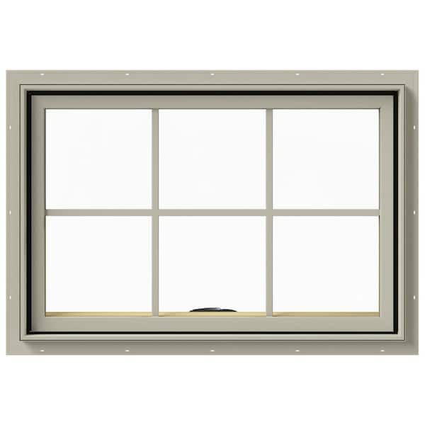 JELD-WEN 36 in. x 24 in. W-2500 Series Desert Sand Painted Clad Wood Awning Window w/ Natural Interior and Screen