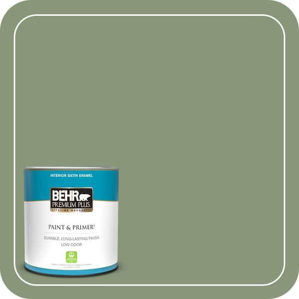 BEHR PREMIUM PLUS 1 qt. #S390-5 Laurel Tree Satin Enamel Low Odor Interior Paint & Primer