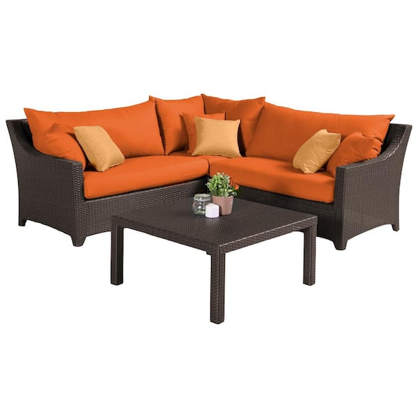 RST BRANDS Deco 4-Piece Wicker Outdoor Sectional Set with Sunbrella Tikka Orange Cushions
