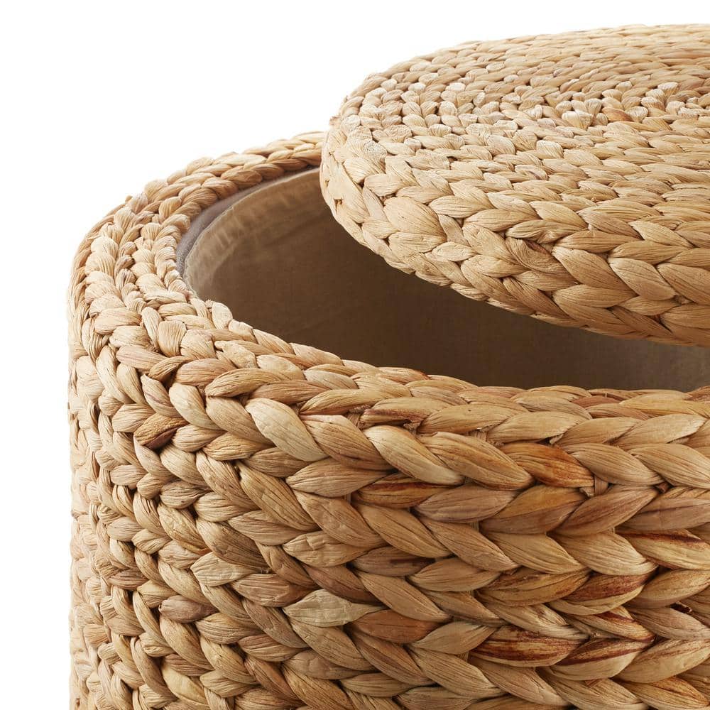 Natural Handwoven Water Hyacinth Round Storage Ottoman