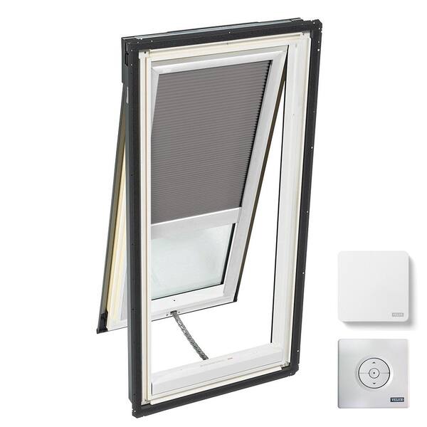 VELUX 21 in. x 37-7/8 in. Venting Deck Mount Skylight with Laminated Low-E3 Glass and Gray Solar Powered Room Darkening Blind