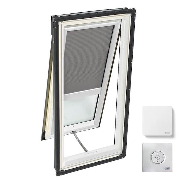 VELUX 30-1/16 in. x 54-7/16 in. Venting Deck-Mount Skylight w/ Laminated Low-E3 Glass Grey Solar Powered Room Darkening Blind