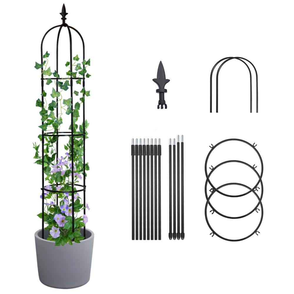 6.2 ft. Black Rustproof Plastic Coated Metal Tall Tower Garden Obelisk Trellis Stand price history on PriceWatchPro