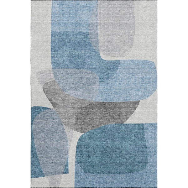 Mayfield Premium Machine Washable Abstract AMF2121 Denim 10 ft. x 14 ft. Area Rug