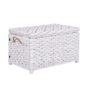 Jacob 31.5" Handwoven Wicker Storage Trunk, Distressed White