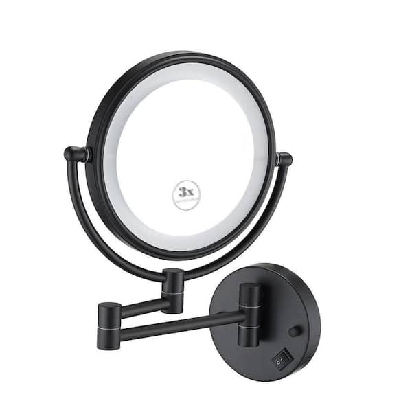 8 in Small Round Magnifying Freestanding Bathroom Makeup Mirror in Matte Black