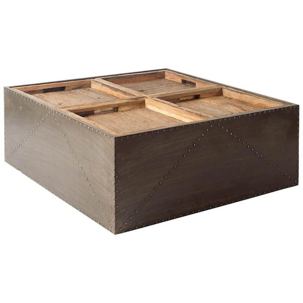Mercana Quatre 36 in. Brown Medium Square Wood Coffee Table with Storage