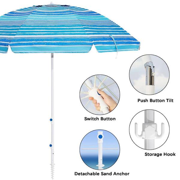 7.5 ft. Fiberglass Tilt Beach Umbrella in Stripe Blue and