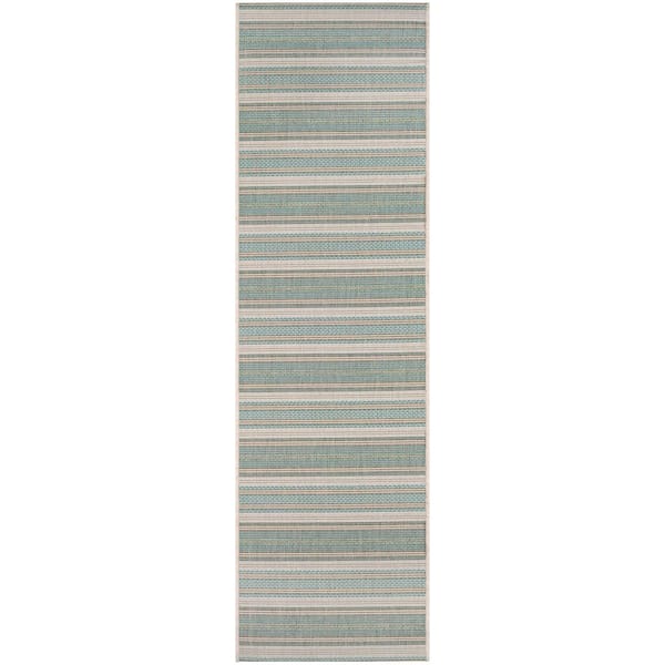 Monaco Marbella Blue Mist-Ivory 2 ft. x 12 ft. Indoor/Outdoor Runner Rug