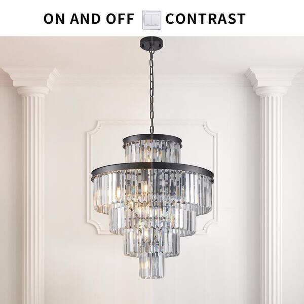 HKMGT 5-Tier 15-light Black Crystal Chandelier for Living Room and