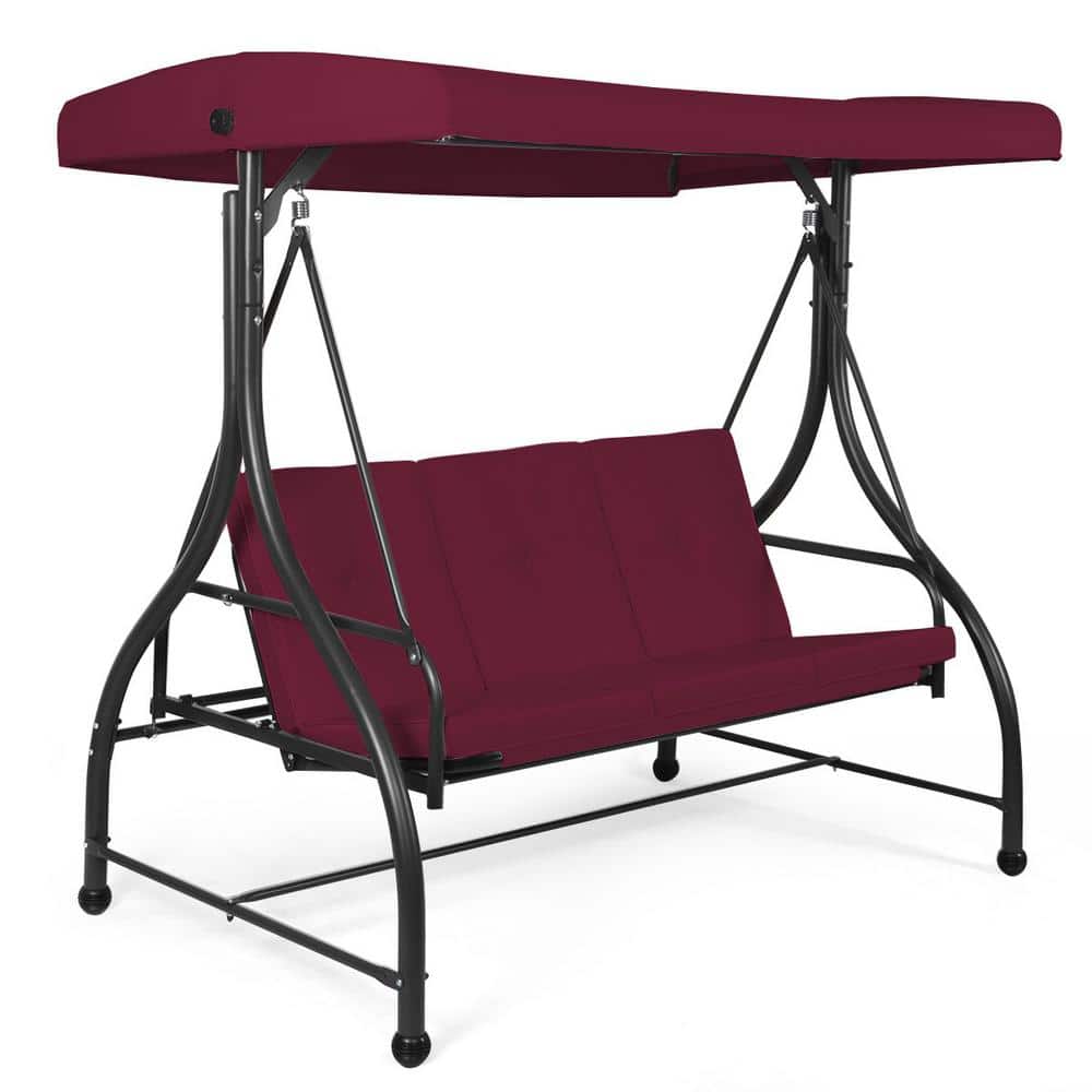 HONEY JOY 3Person Wine Red Outdoor Porch Swing Hammock Bench Chair