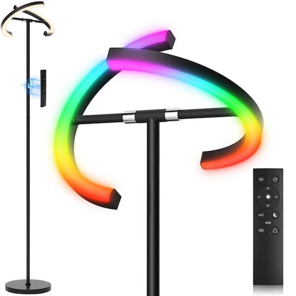 Ahfiwaso Contemporary 69 in. Black Modern 2-Light Smart Dimmable Standard RGB Floor Lamp for Living Room with Remote