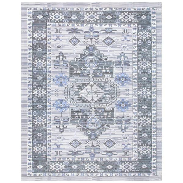 Saffron 8 ft. x 10 ft. Purple/Ivory Geometric Medallion Border Area Rug
