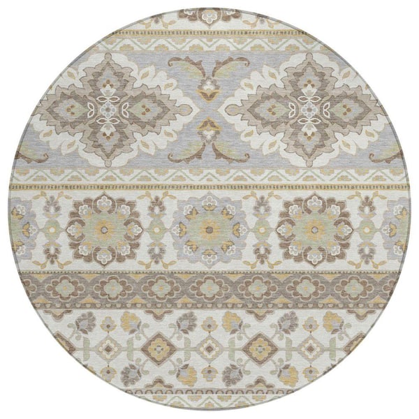 Chantille Machine Washable Indoor/Outdoor Abstract ACN2677 Ivory 8 ft. x 8 ft. Round Rug